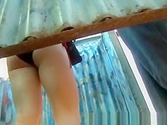 Girl dresses up in the locker room