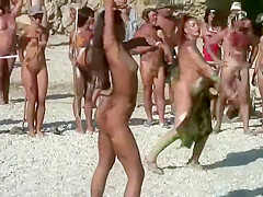 Nudists having a playful amazon day