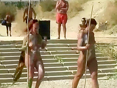 Nudists having a playful amazon day