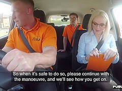 Busty English Driving Instructor Squirts In Car