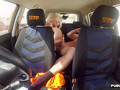 Busty English Driving Instructor Squirts In Car