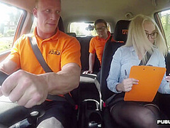 Busty English Driving Instructor Squirts In Car