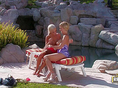 Busty Lesbians Outdoors By The Pool - Lichelle Marie, Carly Parker And Brad Knight