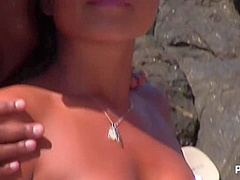 Asian Bitch Pounded In Both Holes On The Beach