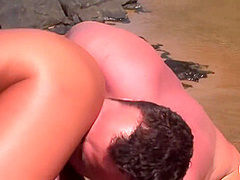 Asian Bitch Pounded In Both Holes On The Beach