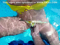 Lover Swim In The Outdoor Pool And Satisfy Each Other - Levi Cash And Stephanie West