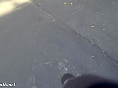 Summer Walk. Jeny Smith walking in public with the transparent dress