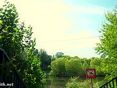 Summer Walk. Jeny Smith walking in public with the transparent dress