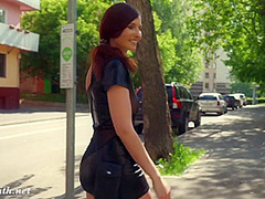 Summer Walk. Jeny Smith walking in public with the transparent dress
