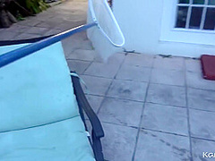 Cute Brunette Nailed Outdoors By The Pool - Pov Fucking With Cumshot