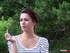 Dark Hair Girl Smokes And Fingers Her Drenched Coochie