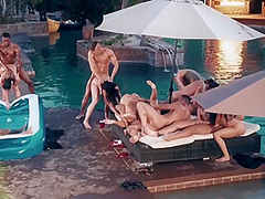 Lena Paul - Busty Blonde Unleashes Lust In A Pool Orgy. Dayum!