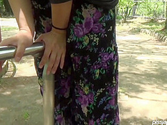 BUSTY ASIAN BLONDE PISSES IN THE PARK