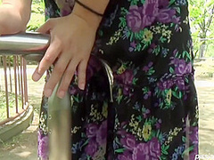 BUSTY ASIAN BLONDE PISSES IN THE PARK