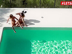 Free Premium Video And Hot Lesbian Besties Play By The Pool Full Scene - Olivia Wye And Amelia Nice