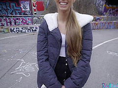 Finish blonde babe gets picked up in public has outdoor sex