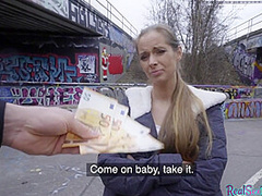 Finish blonde babe gets picked up in public has outdoor sex