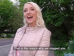 Blonde 25yo cutie gives blowjob to his huge dick in public