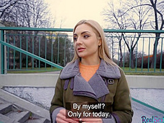 Blonde euro babe with natural tits gets fuck in public