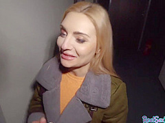 Blonde euro babe with natural tits gets fuck in public