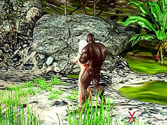 Outdoor hot sex! Big black cock fucks hard a sexy blonde in the island