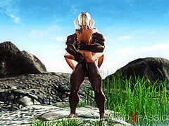 Outdoor hot sex! Big black cock fucks hard a sexy blonde in the island