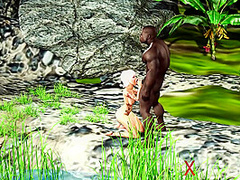 Outdoor hot sex! Big black cock fucks hard a sexy blonde in the island