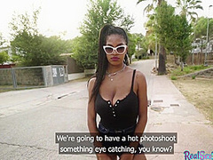 Ebony Tina with huge tits gets fucked in public for money