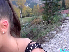 Nice ass is shown in public by brunette who does sex