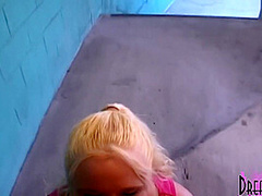 Slutty Blonde Blows Camera Guy In A Public Parking Garage
