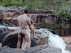 Blonde With Big Natural Breasts Makes Risky Public Sex In A Public Waterfall