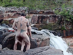 Blonde With Big Natural Breasts Makes Risky Public Sex In A Public Waterfall
