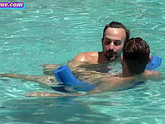 Girlfriend cockriding bisexual boyfriend during pool party