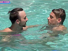 Girlfriend cockriding bisexual boyfriend during pool party