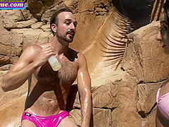 Girlfriend cockriding bisexual boyfriend during pool party