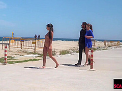 Public euro walks and crawls outdoors in front of strangers