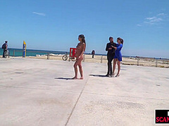 Public euro walks and crawls outdoors in front of strangers