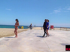 Public euro walks and crawls outdoors in front of strangers