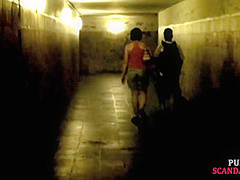 Public euro walks and crawls outdoors in front of strangers