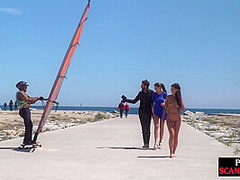 Public euro walks and crawls outdoors in front of strangers