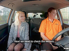 Student driver publicly riding her teacher during lesson