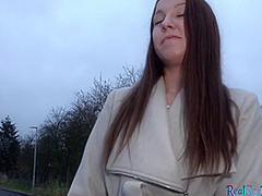 Busty babe pickedup in public before cocksucking and sex