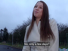 Busty babe pickedup in public before cocksucking and sex
