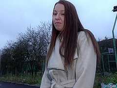 Busty babe pickedup in public before cocksucking and sex