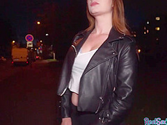 Curvy redhead pulled in public for bj and pussyfucking