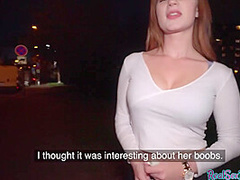 Curvy redhead pulled in public for bj and pussyfucking