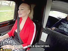 Busty cabbie cockriding after sucking on backseat of taxi