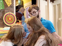 Threesome Party For Two Hot Young Stepsisters Sharing Big Dick