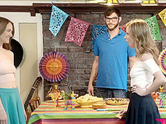 Threesome Party For Two Hot Young Stepsisters Sharing Big Dick