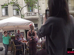 BDSM sub instructed to walk in lingerie outdoors in public